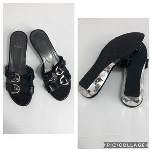 Stuart Weitzman Black Sandals Glass Trim